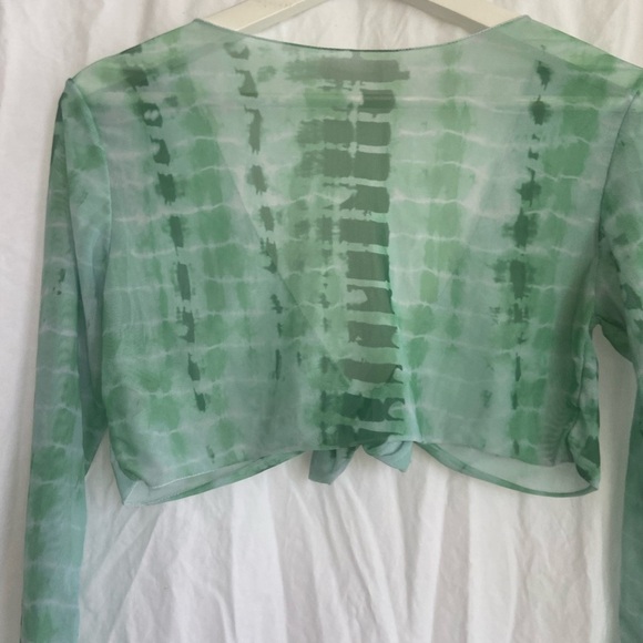 Green Groovy Cropped Tie Dye Long sleeve Top Size Small - Picture 9 of 11